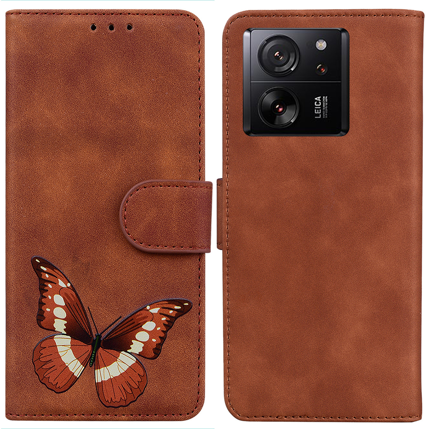 

Für Xiaomi Redmi K60 Ultra / 13t / 13t Pro Case PU Leder Butterfly Druckständer Telefonabdeckung - Braun, Xiaomi 13T
