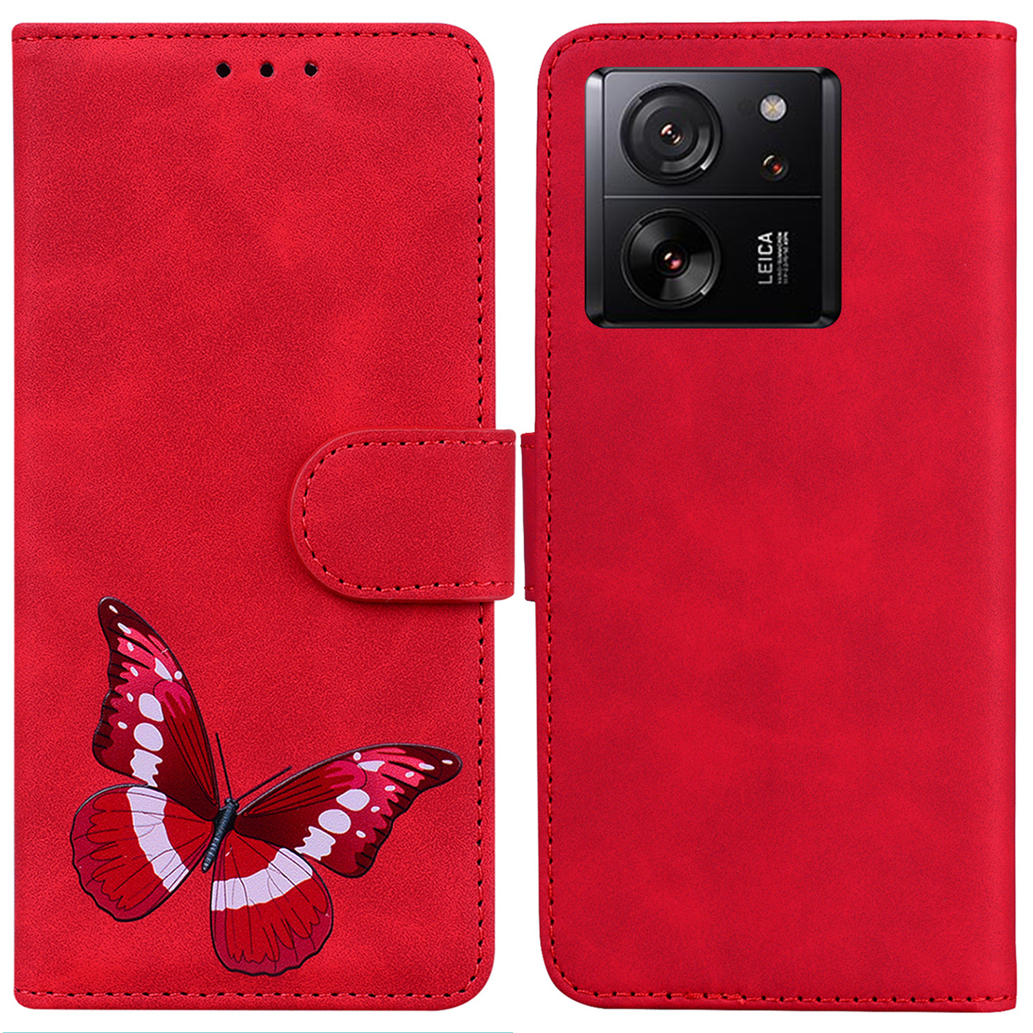 

Für Xiaomi Redmi K60 Ultra / 13t / 13t Pro Case PU Leder Butterfly Druckständer Telefonabdeckung - Rot, Xiaomi 13T