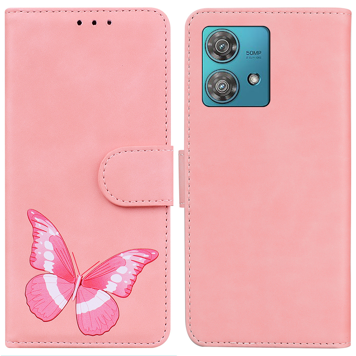 

Für Motorola Edge 40 Neo 5G Hülle Wallet PU Leder Schmetterlingsdruck Telefonabdeckung - Rosa, Motorola Edge 40 Neo 5G