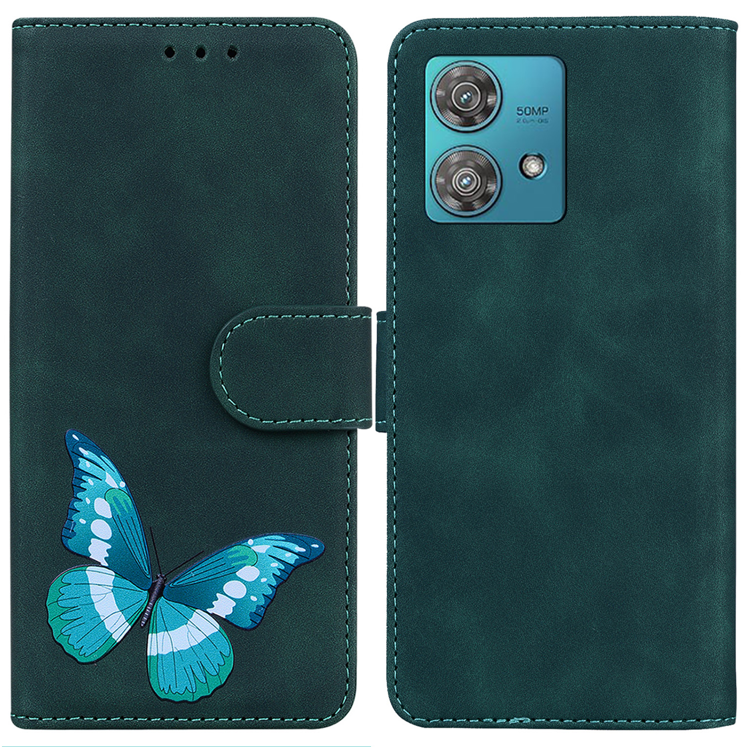 

Für Motorola Edge 40 Neo 5G Hülle Wallet PU Leder Schmetterlingsdruck Telefonabdeckung - Grün, Motorola Edge 40 Neo 5G