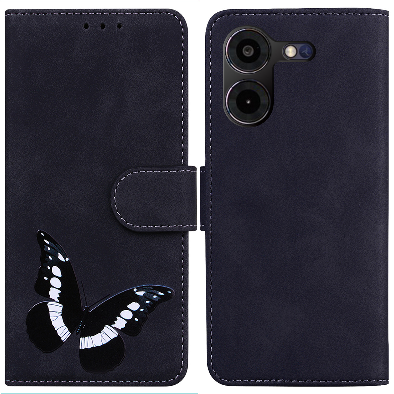 

Für Tecno Pova 5 Pro 4g-hülle PU Leder Schmetterlingsdruck Haut-touch-telefonabdeckung - Schwarz, Tecno Pova 5 Pro 4G