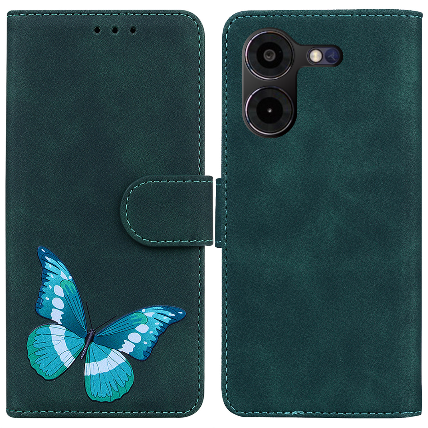 

Für Tecno Pova 5 Pro 4g-hülle PU Leder Schmetterlingsdruck Haut-touch-telefonabdeckung - Grün, Tecno Pova 5 Pro 4G