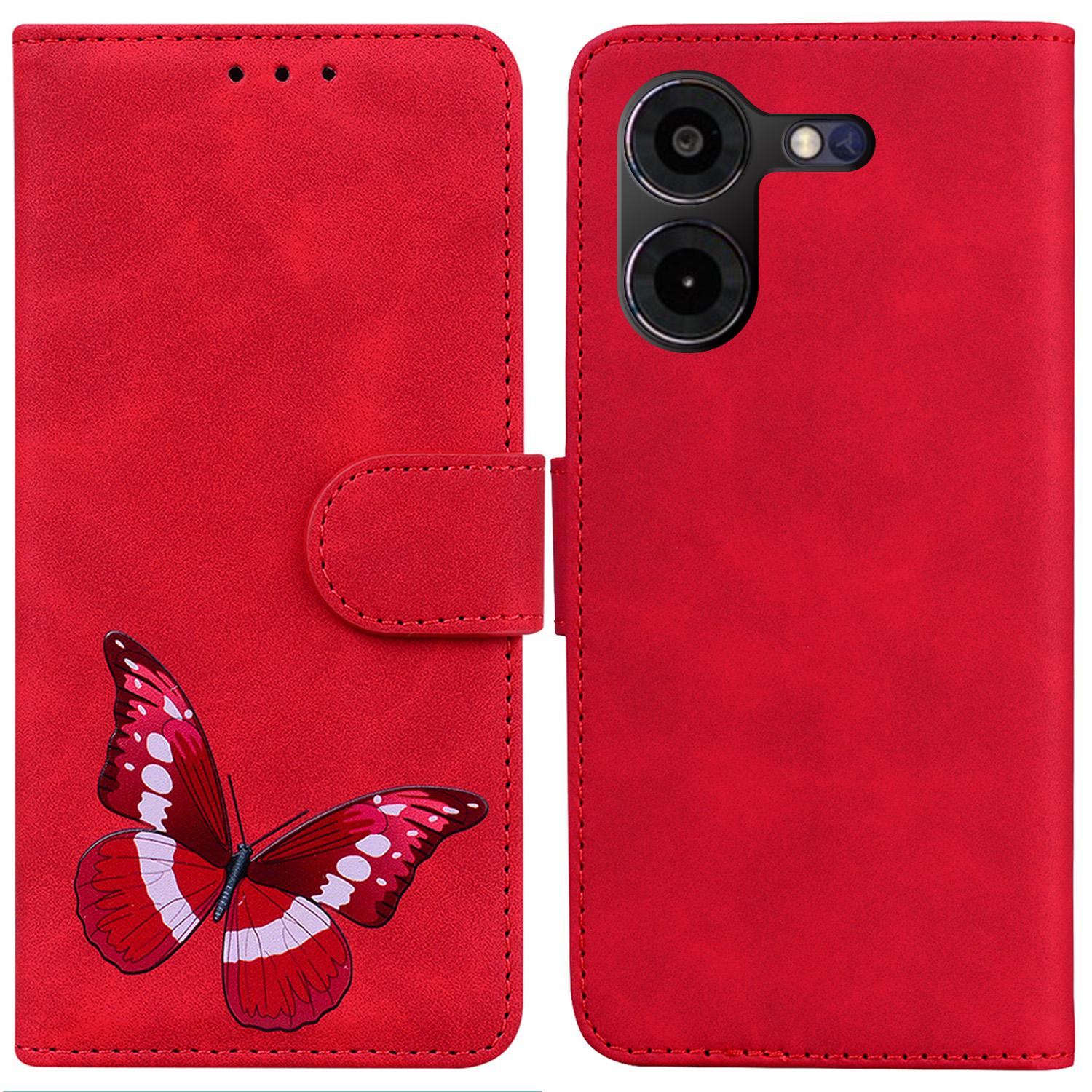 

Für Tecno Pova 5 Pro 4g-hülle PU Leder Schmetterlingsdruck Haut-touch-telefonabdeckung - Rot, Tecno Pova 5 Pro 4G