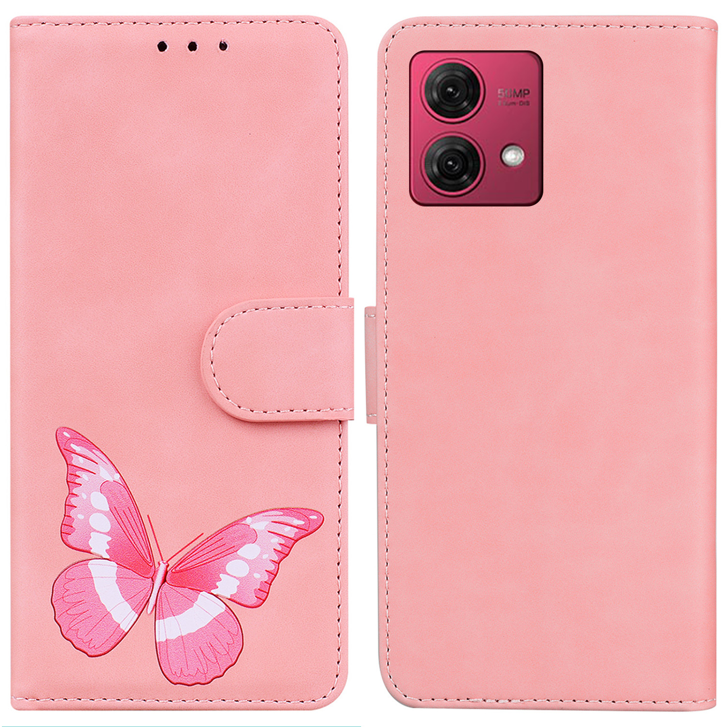 

Für Motorola Moto G84 5G Hülle PU Leder Butterfly Druckmagnetschockdelie -telefonabdeckung - Rosa, Motorola Moto G84 5G
