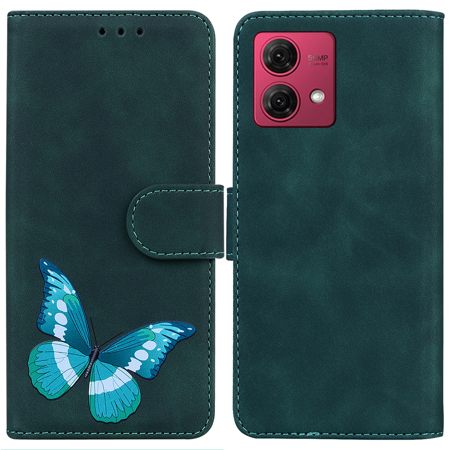 

Für Motorola Moto G84 5G Hülle PU Leder Butterfly Druckmagnetschockdelie -telefonabdeckung - Grün, Motorola Moto G84 5G