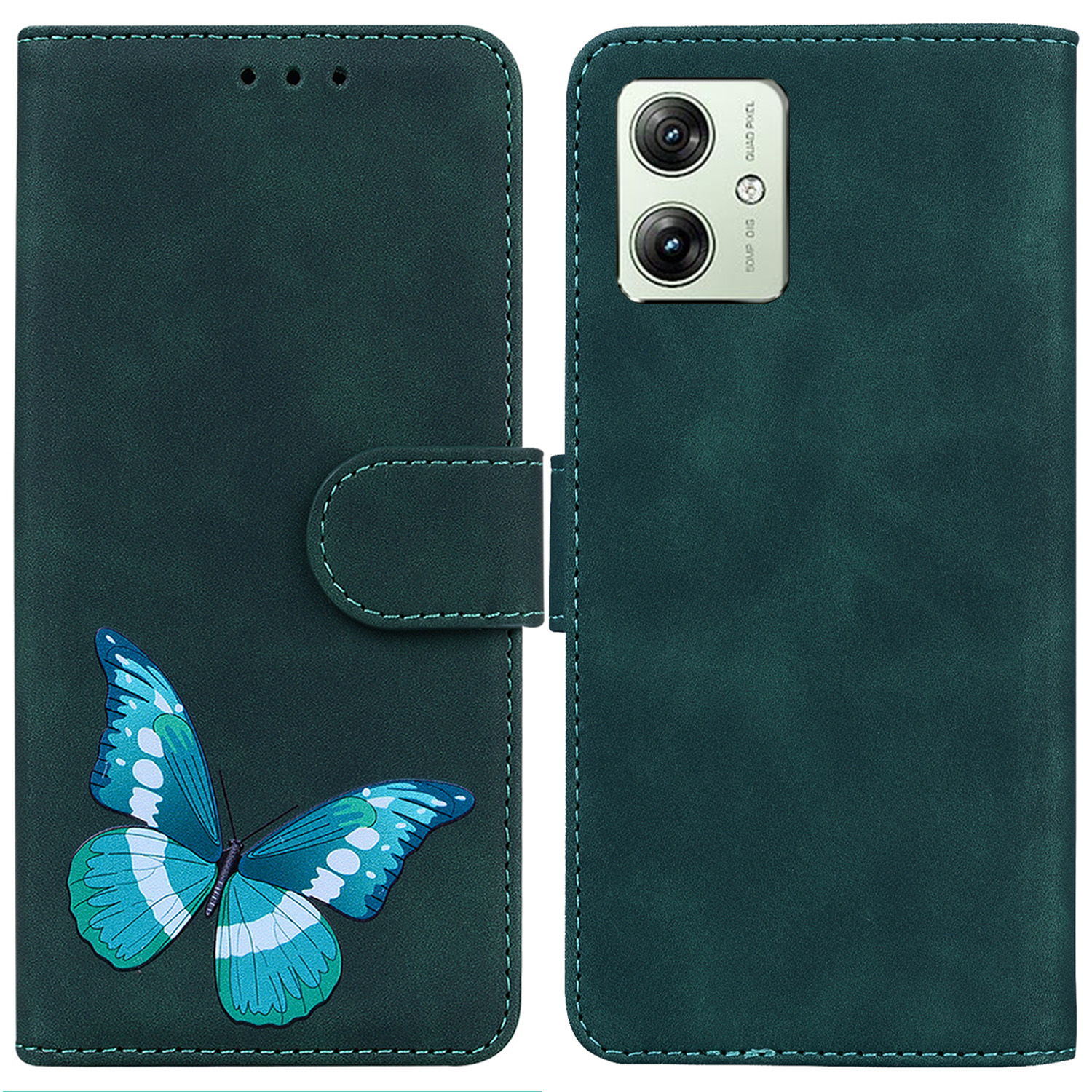 

Für Motorola Moto G54 5G Hülle PU Leder Schmetterlingsdruckständer Folio -telefonabdeckung - Grün, Motorola Moto G54 5G