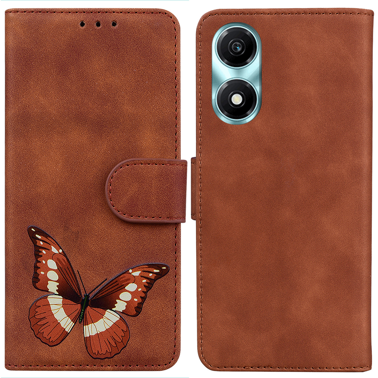 

Für Honour X5 Plus / Spielen Sie 40c 5G Hülle Leder Schmetterling Druckbrieftasche Telefonabdeckung - Braun, Honor X5 Plus