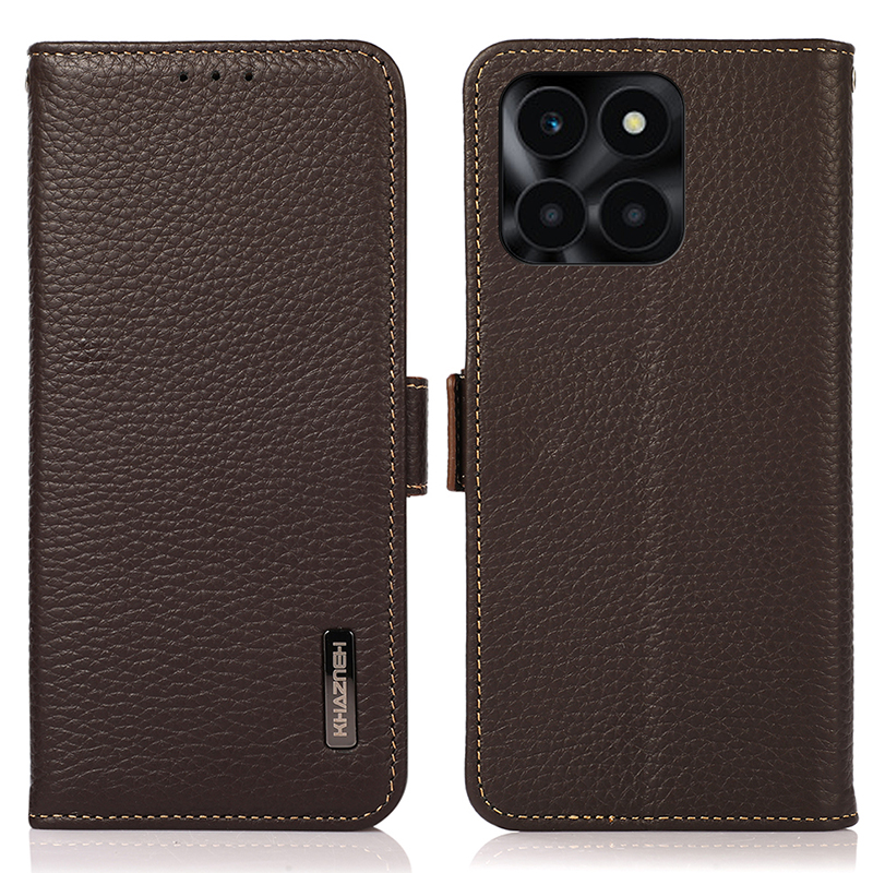 

Khazneh Für Ehren X6a 4G Hülle Echte Kuh Leder Brieftasche Telefonschale RFID -blockierabdeckung - Braun, Honor X6a 4G