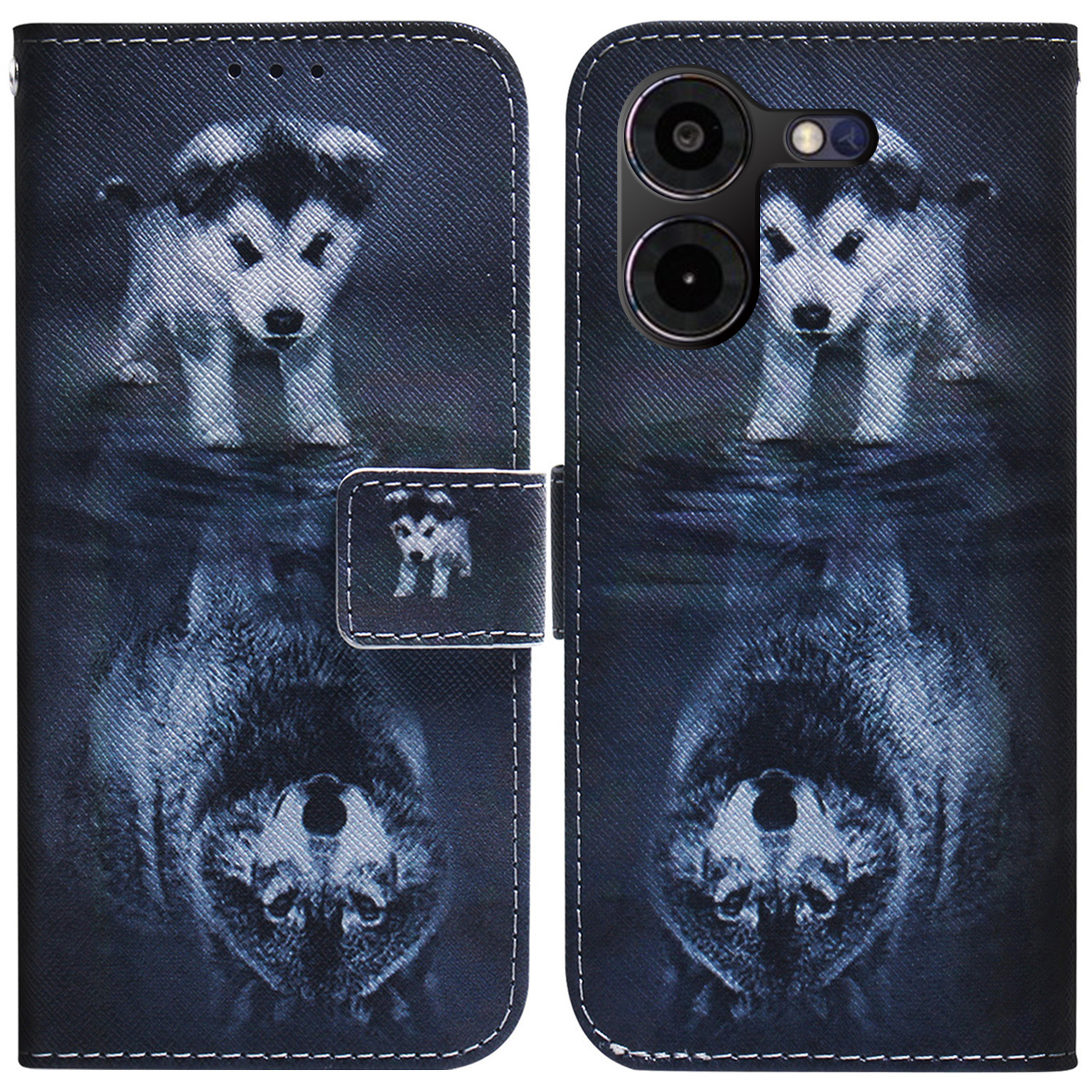

Für Tecno Pova 5 Pro 4G -koffer -muster Druck PU Leder Brieftaschenhilfeabdeckung - Hund Und Wolf, Tecno Pova 5 Pro 4G