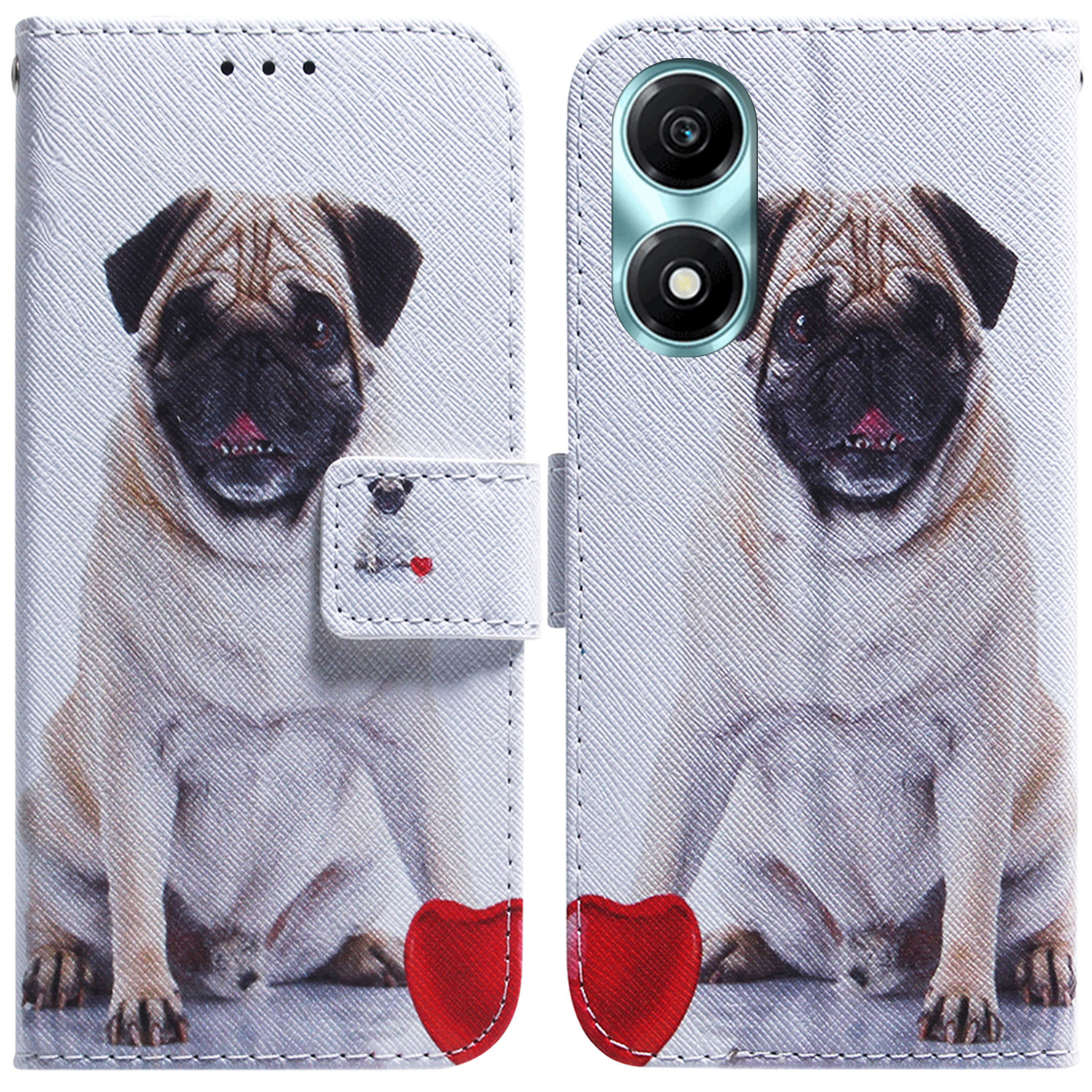 

Für Honour X5 Plus / Spielen Sie 40c 5G Hülle PU Ledermuster Druckschockdelefonabdeckung - Mops, Honor X5 Plus