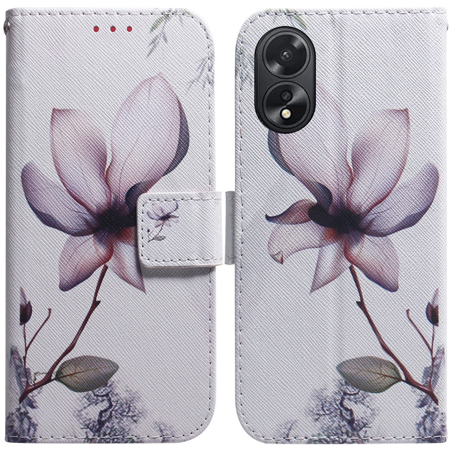 

Für Oppo A18 4g / A38 4G Gehäuse Brieftasche PU Leder Muster Druckphase - Pinke Blume, Oppo A18 4G