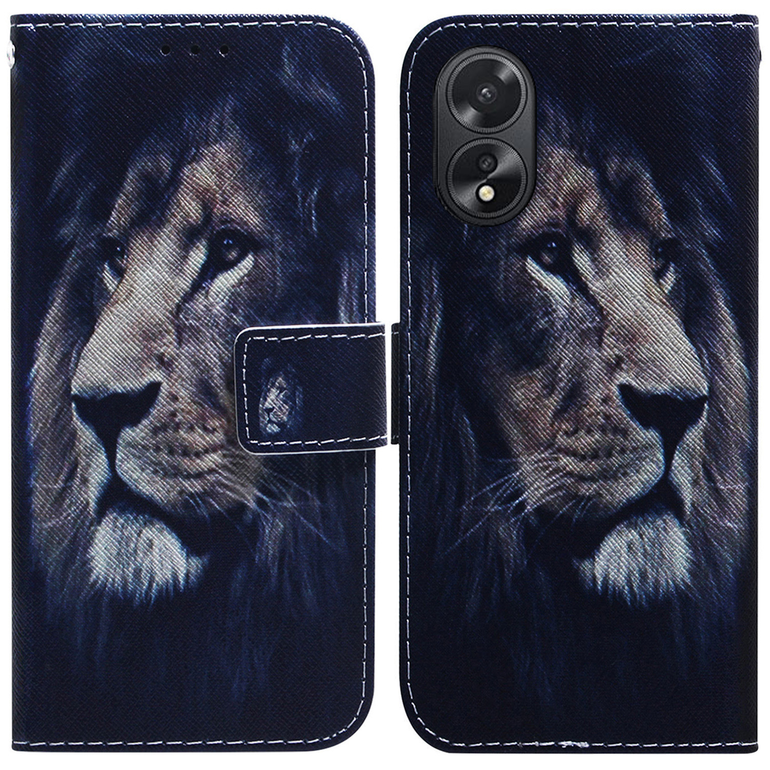 

Für Oppo A18 4g / A38 4G Gehäuse Brieftasche PU Leder Muster Druckphase - Löwe, Oppo A18 4G