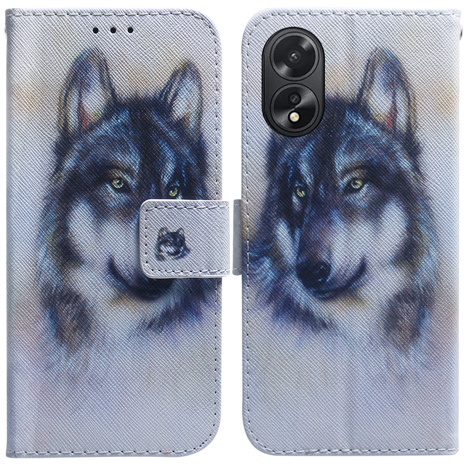 

Für Oppo A18 4g / A38 4G Gehäuse Brieftasche PU Leder Muster Druckphase - Wolf, Oppo A18 4G