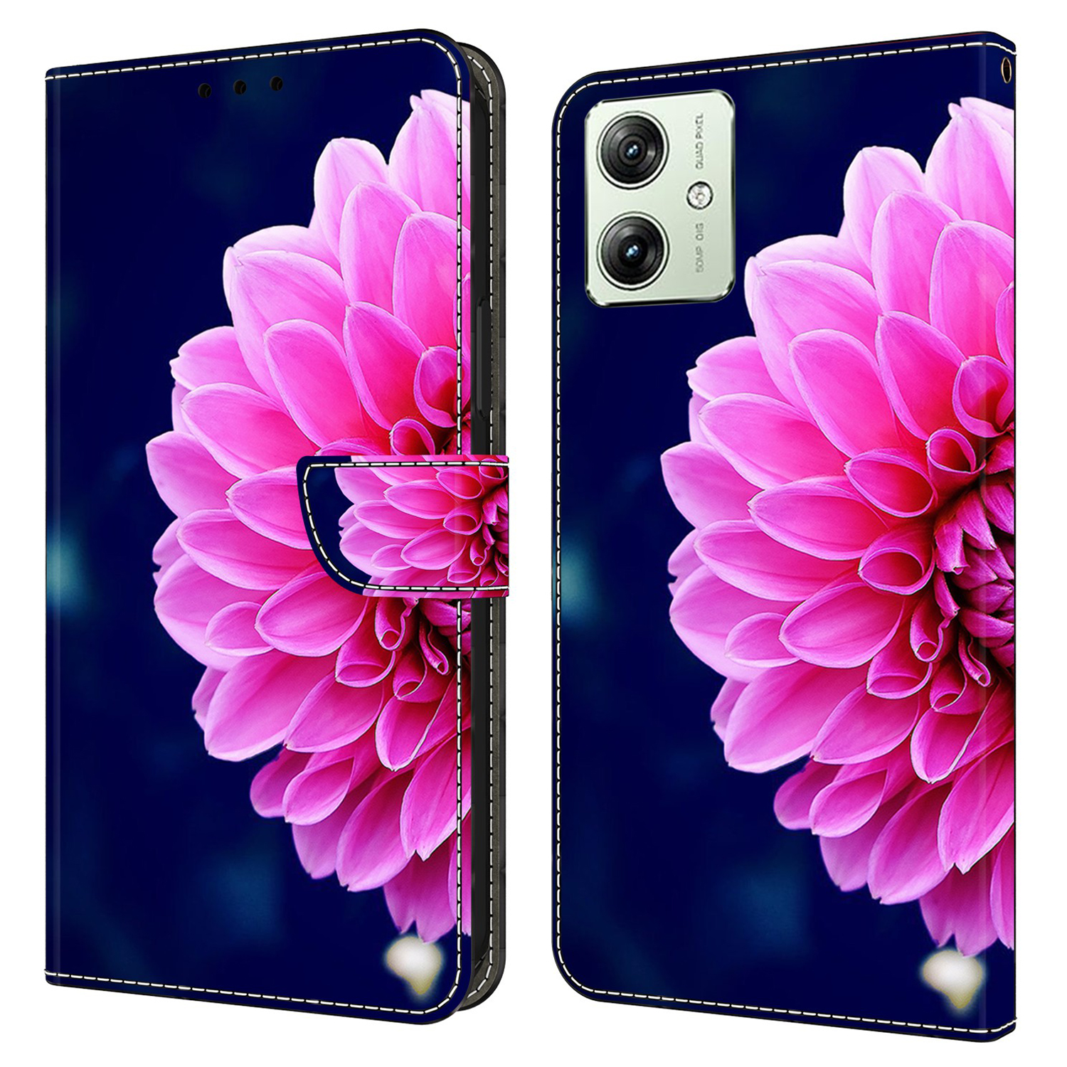 

Für Motorola Moto G54 4G Hülle PU Leder Brieftasche 3D Muster Telefonabdeckung - Pinke Blumen, Motorola Moto G54 5G