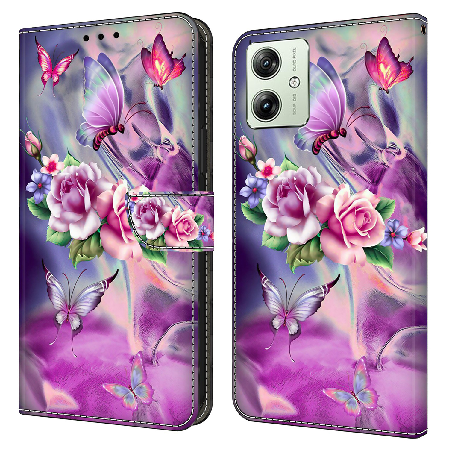 

Für Motorola Moto G54 4G Hülle PU Leder Brieftasche 3D Muster Telefonabdeckung - Schmetterlinge / Blumen, Motorola Moto G54 5G