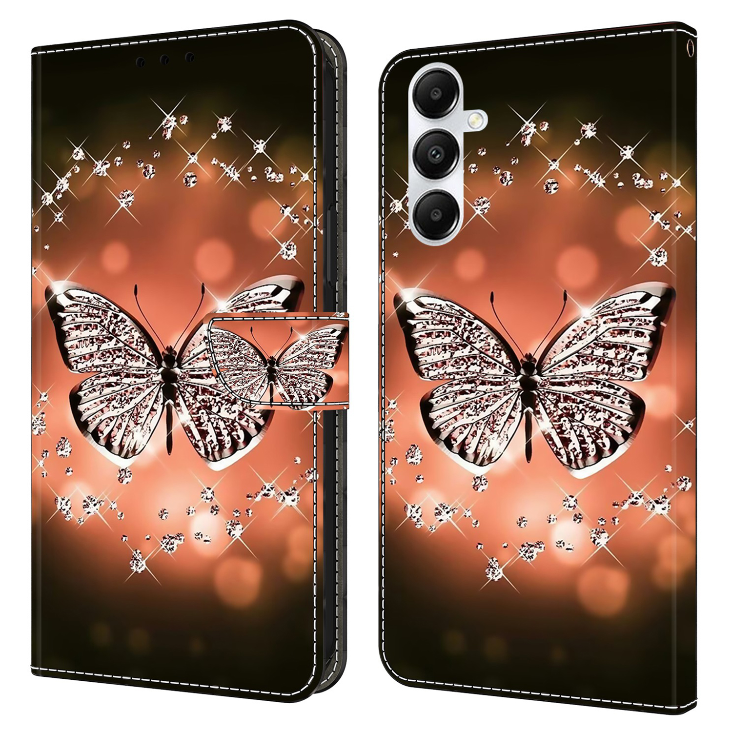 

Für Samsung Galaxy A05s 4G Hülle 3D Muster PU Lederständer Flip Telefonabdeckung - Kristallschmetterling, Samsung Galaxy A05s 4G