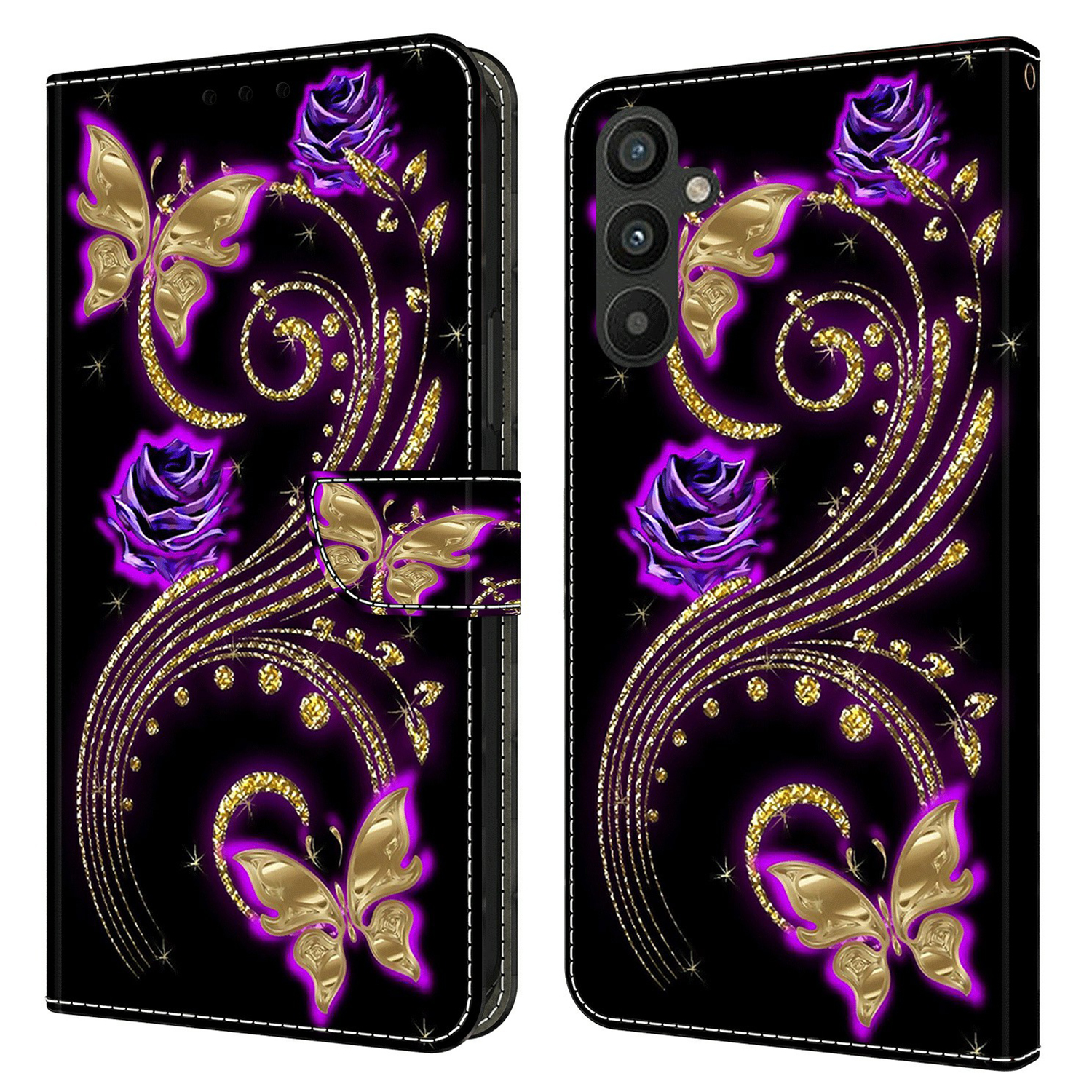 

Für Samsung Galaxy A15 4G Hülle 3D Muster PU Leder Flip Schutzschutz - Lilane Blumen / Schmetterlinge, Galaxy A15 4G