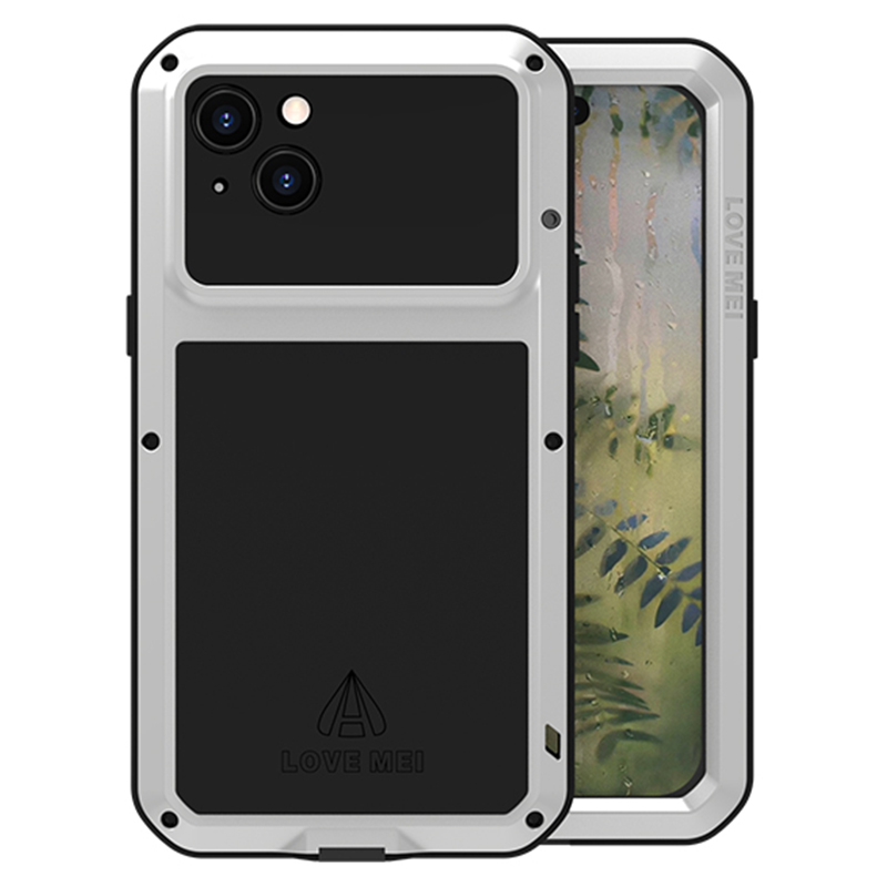 

Love Mei Для Iphone 15 Plus Case Metal+силиконовая Крышка с Измельченной Стеклянной Пленкой - Серебро, iPhone 15 Plus