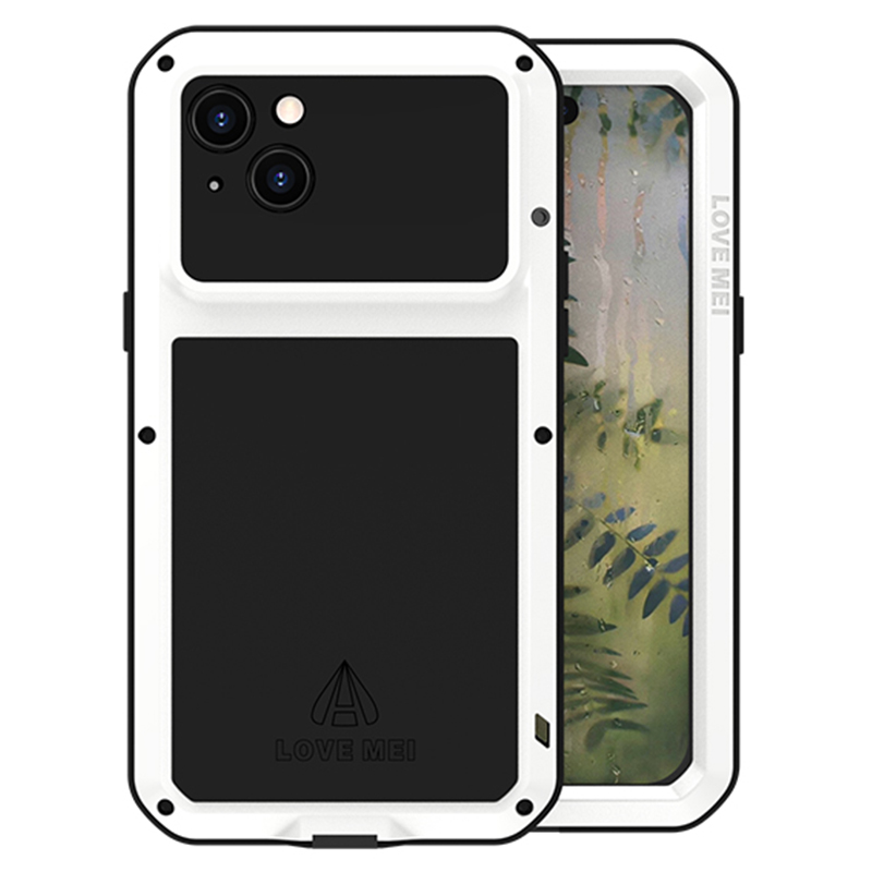 

Love Mei Для Iphone 15 Plus Case Metal+силиконовая Крышка с Измельченной Стеклянной Пленкой - Белый, iPhone 15 Plus