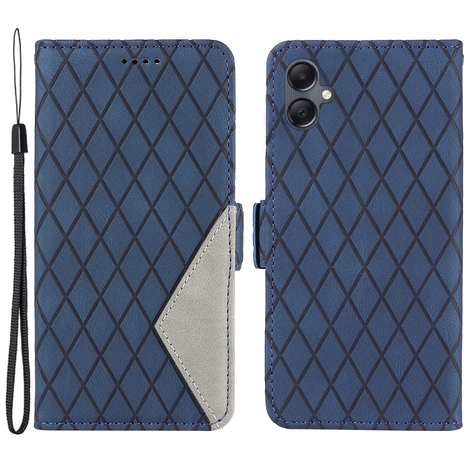 

Für Samsung Galaxy A05 4G Lederhülle Rhombus Eingeprägter Brieftaschenabdeckung - Blau, Samsung Galaxy A05 4G
