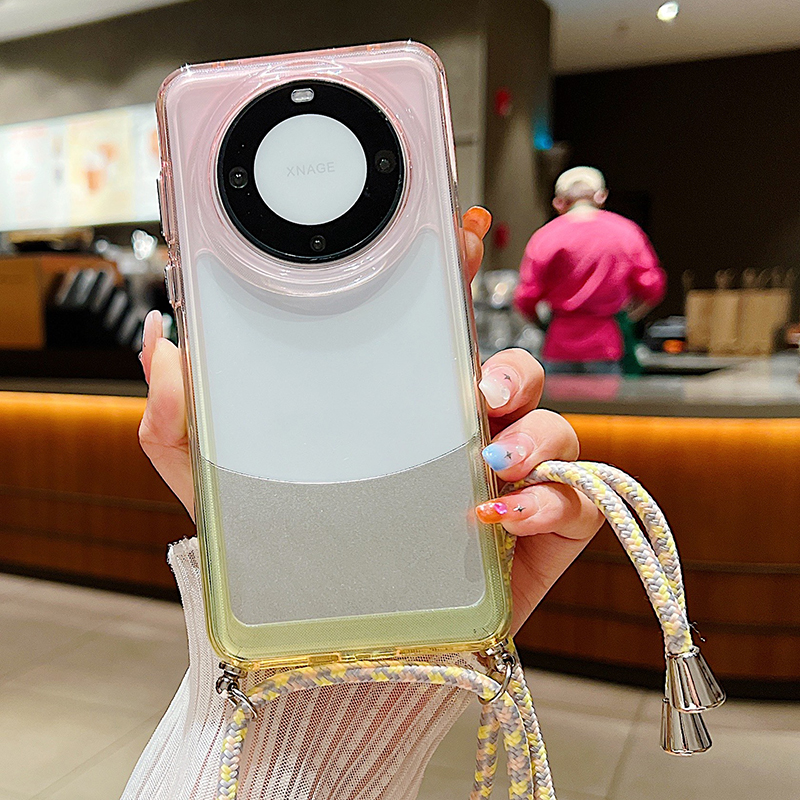 

Für Huawei Mate 60 Case TPU Gradientenfarbe Telefonabdeckung Mit Lanyard - Gradientenrosa Gelb, Huawei Mate 60