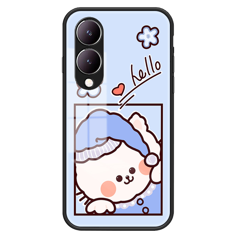 

Für Vivo Y17s 4G Hülle Temperierte Glas+pc+tpu Anti-drop-telefonabdeckung - Blaue Katze, vivo Y17s 4G