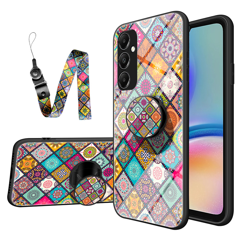 

Für Samsung Galaxy A05s 4G Hülle Blumenmuster Telefon Kickständer Mit Lanyard - Kariertes Muster, Samsung Galaxy A05s 4G