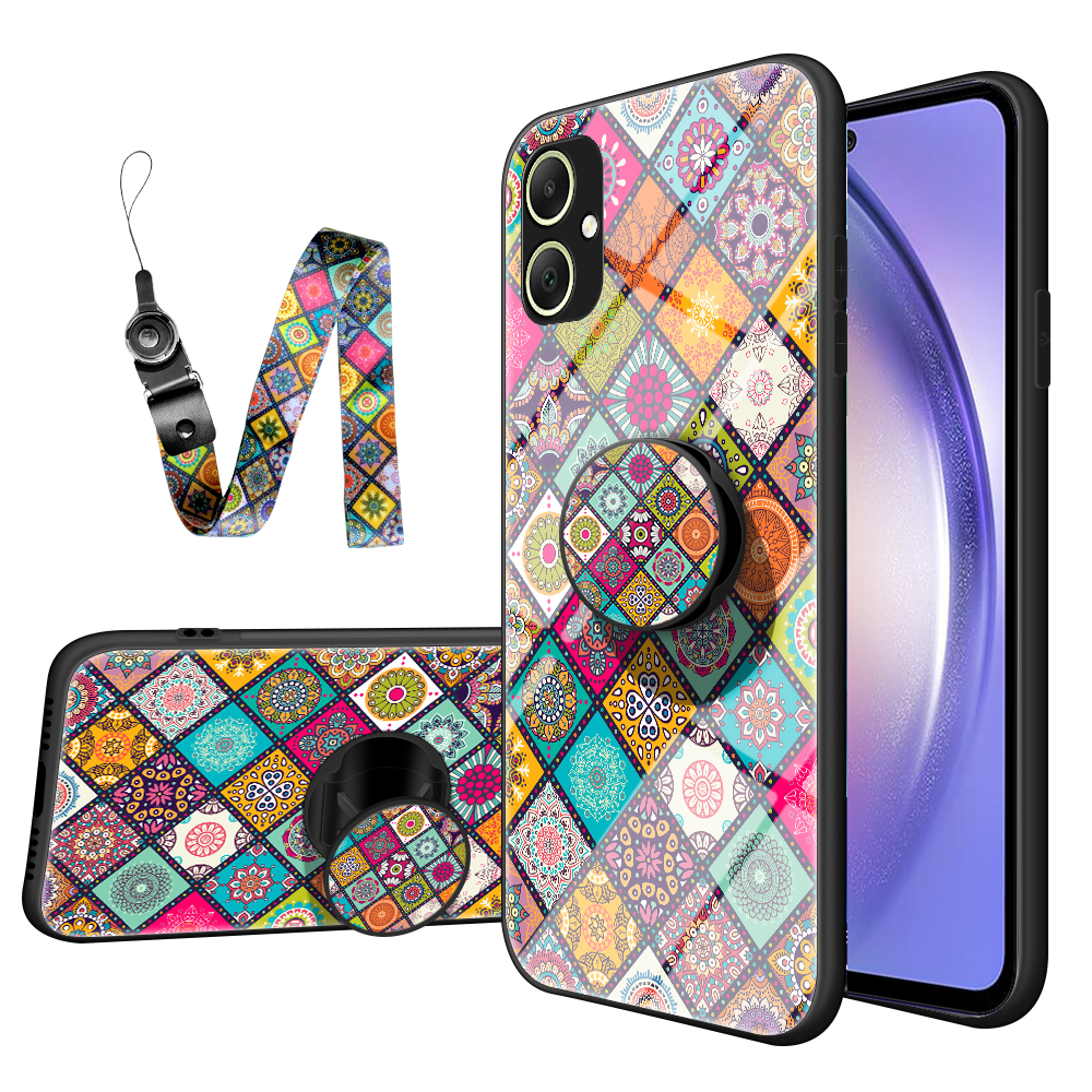 

Für Samsung Galaxy A05 4G Case Flower Muster Kickstand Cover Mit Lanyard - Kariertes Muster, Samsung Galaxy A05 4G