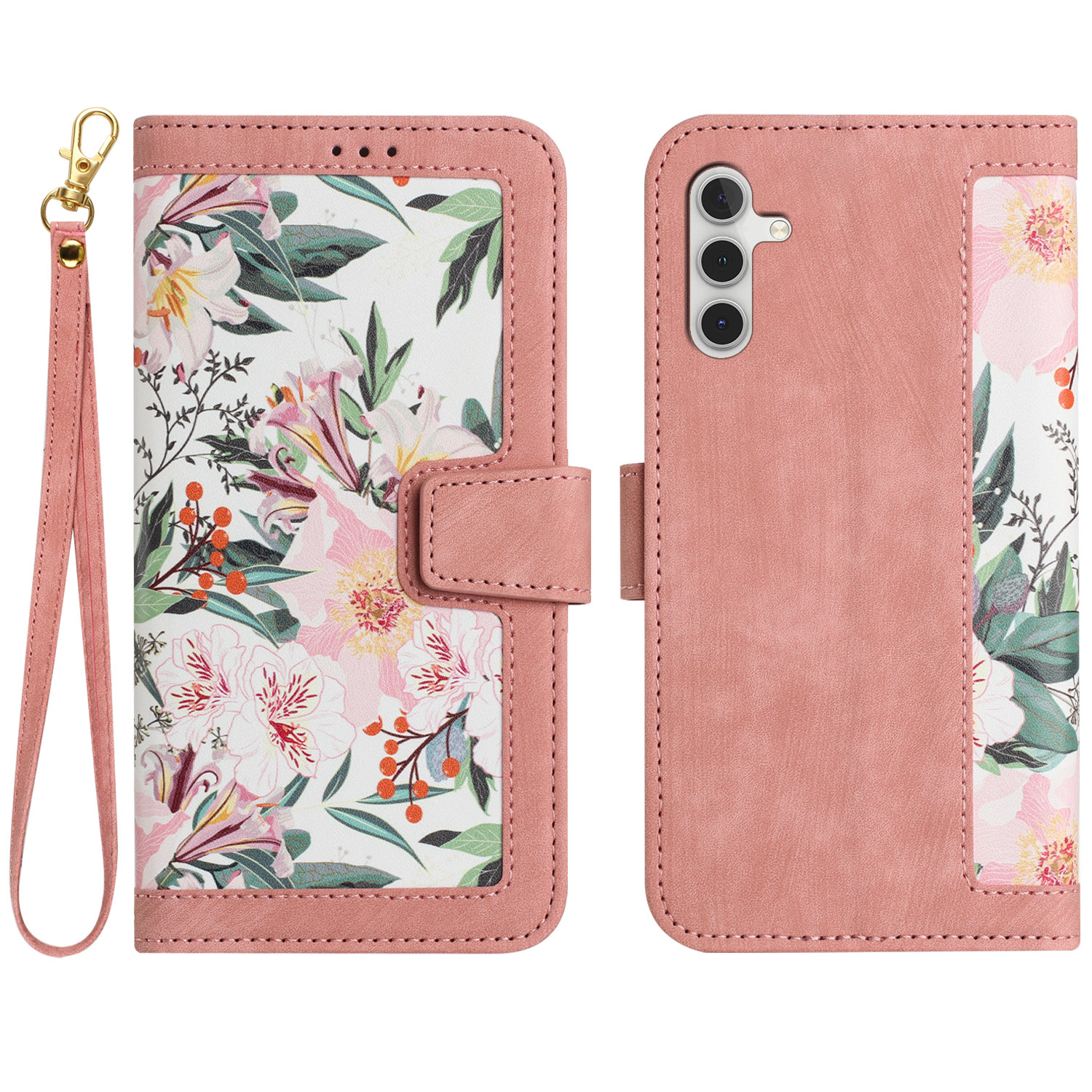 

Für Samsung Galaxy S23 fe Case Card Slots PU Leder Blumenmuster -druck Telefonabdeckung - Rosa, Galaxy S23 FE