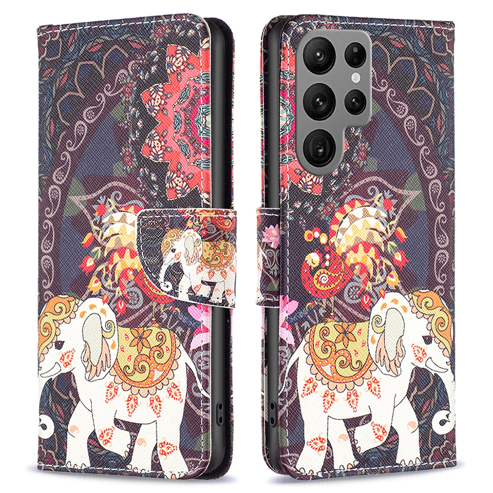 

Für Samsung Galaxy S24 Ultra -hülle -muster -druckstillstands -brieftasche Telefonabdeckung - Blume Und Elefant, Galaxy S24 Ultra