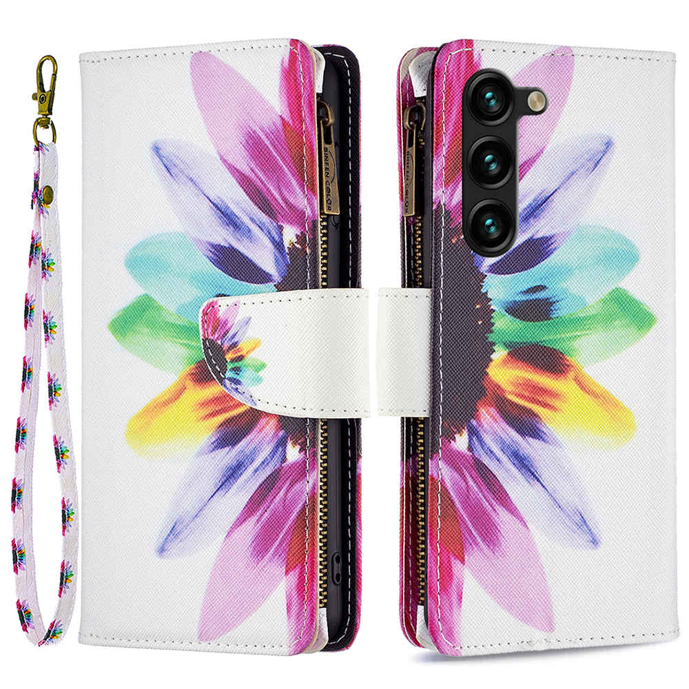 

BF03 Standmusterabdeckung Für Samsung Galaxy S24+ Lederhülle Mit Reißverschluss Brieftasche - Sonnenblume, Galaxy S24+