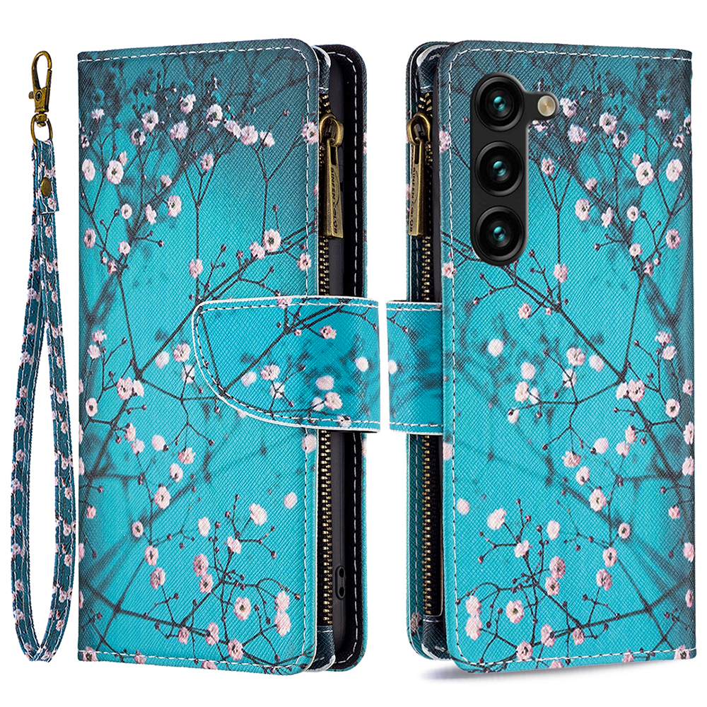 

BF03 Standmusterabdeckung Für Samsung Galaxy S24+ Lederhülle Mit Reißverschluss Brieftasche - Pflaumenblüte, Galaxy S24+