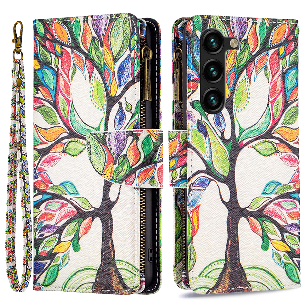 

BF03 Standmusterabdeckung Für Samsung Galaxy S24+ Lederhülle Mit Reißverschluss Brieftasche - Lebensbaum, Galaxy S24+