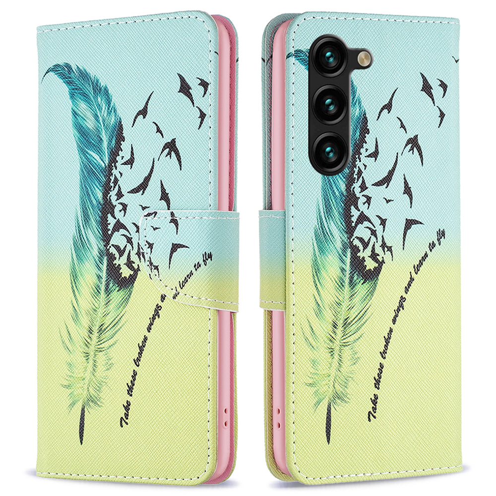 

Für Samsung Galaxy S24+ Hülle PU Leder Muster Flip Wallet Smartphone -abdeckung - Feder Und Vögel, Galaxy S24+