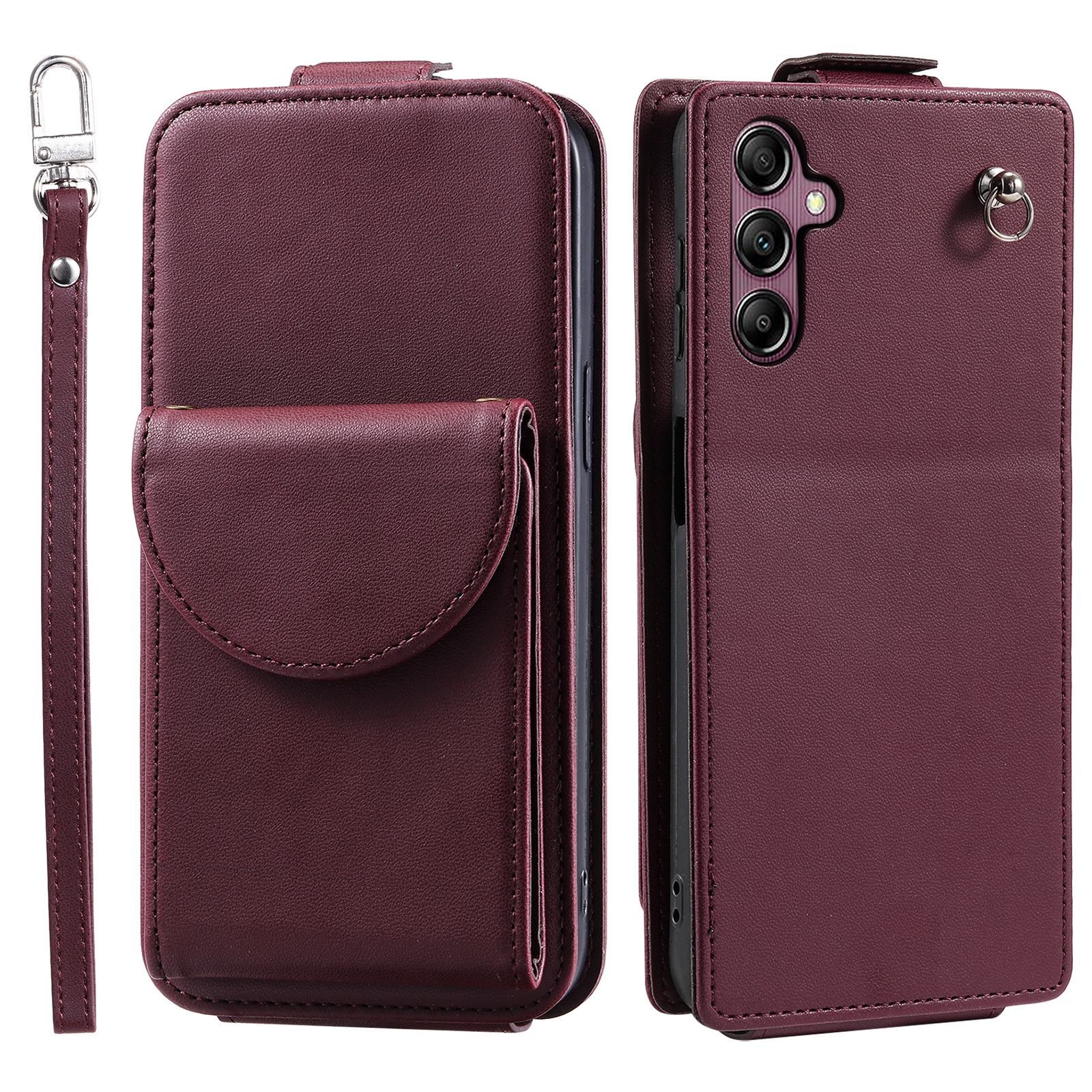 

Für Samsung Galaxy S24+ Hülle Vertikaler Flip -ständer PU Leder+ Tpu -telefonabdeckung Mit Handgelenkriemen - Weinrot, Galaxy S24+