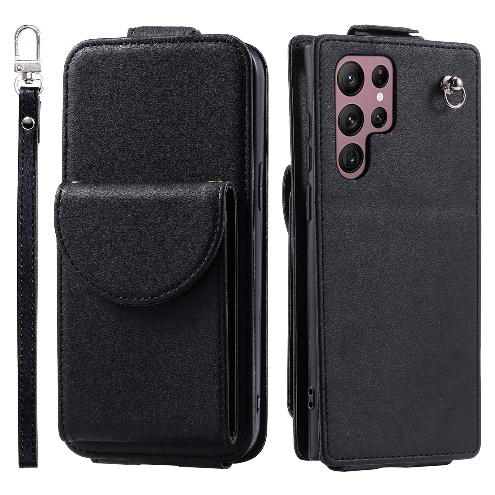

Für Samsung Galaxy S24 Ultra -hülle Kratzfeste Vertikale Flip PU Leder+tpu -telefonabdeckung - Schwarz, Galaxy S24 Ultra