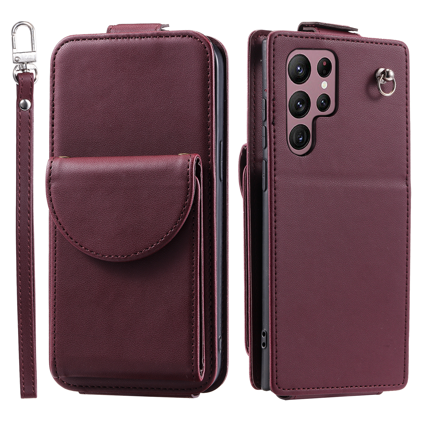

Für Samsung Galaxy S24 Ultra -hülle Kratzfeste Vertikale Flip PU Leder+tpu -telefonabdeckung - Weinrot, Galaxy S24 Ultra