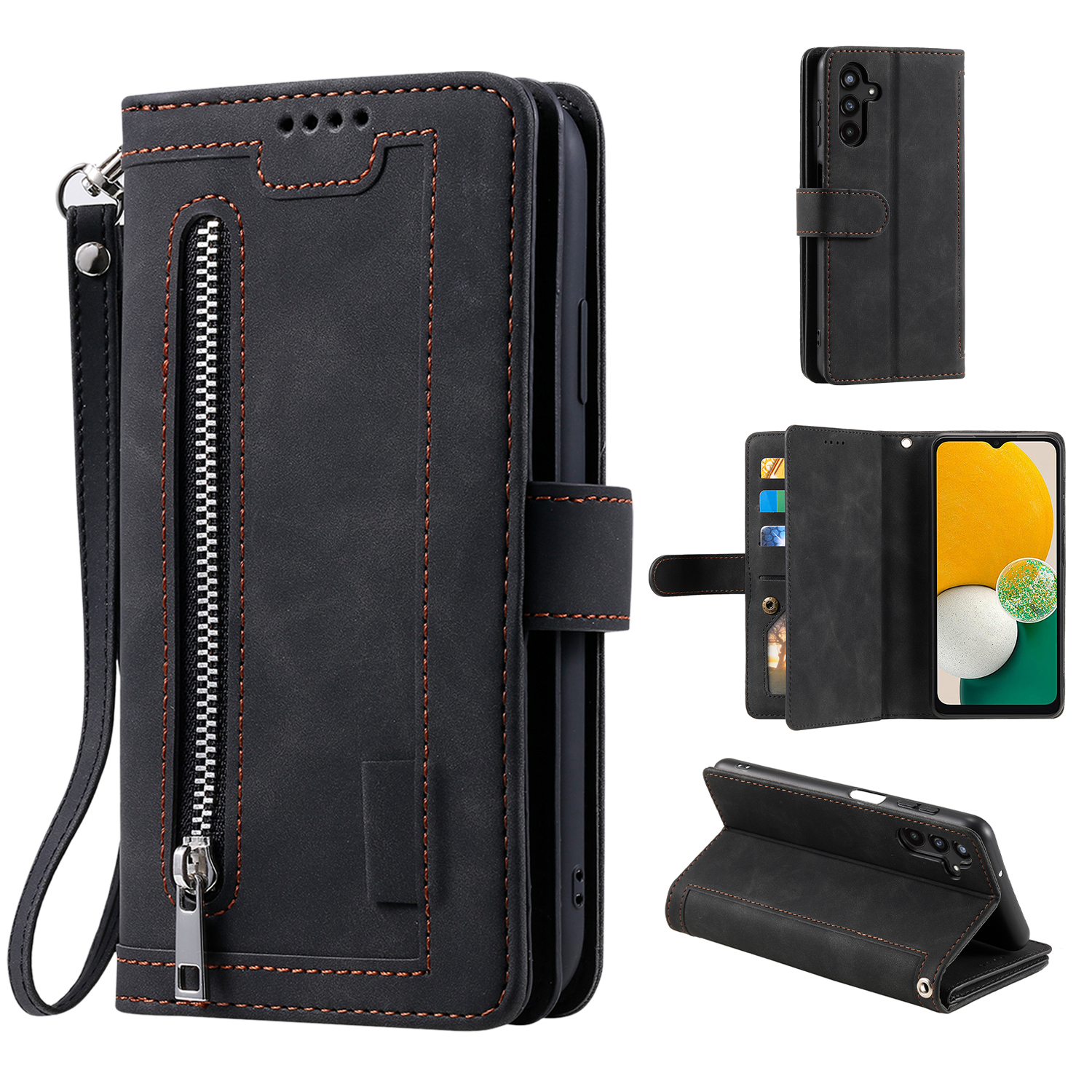 

Für Samsung Galaxy S24 Case Wallet Phone Stand Deckung Mit 9 Kartensteckplätzen - Schwarz, Galaxy S24