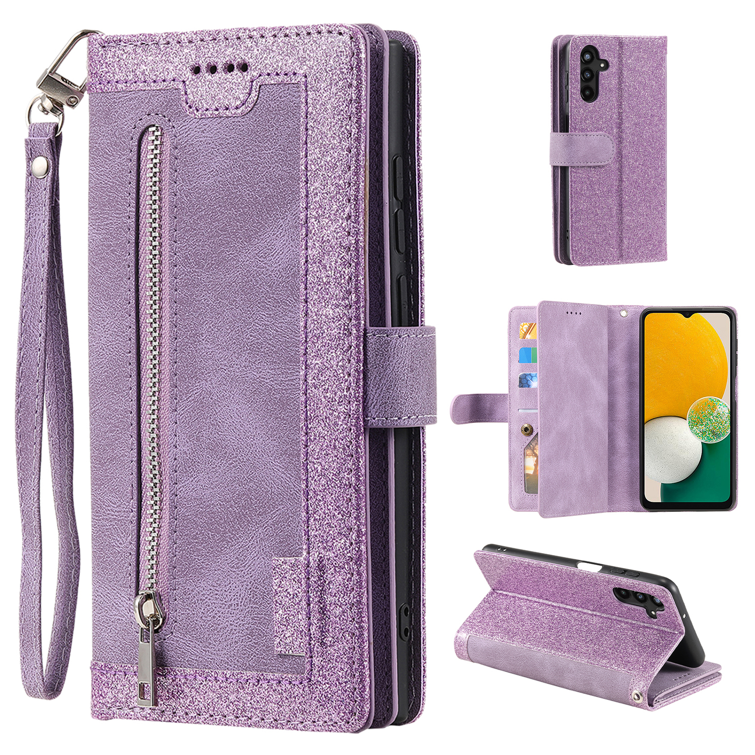 

Für Samsung Galaxy S24 Case Wallet Phone Stand Deckung Mit 9 Kartensteckplätzen - Lila, Galaxy S24