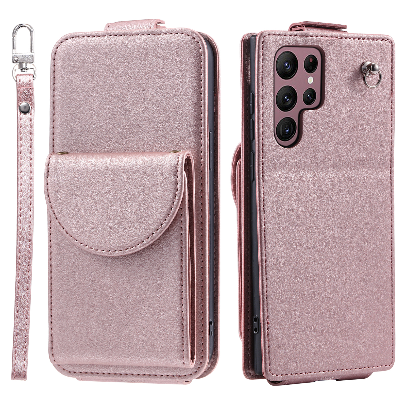 

Für Samsung Galaxy S22 Ultra 5G Hülle Vertikales Flip PU Leder+tpu -telefonabdeckung Mit Handgelenkriemen - Roségold, Galaxy S22 Ultra 5G