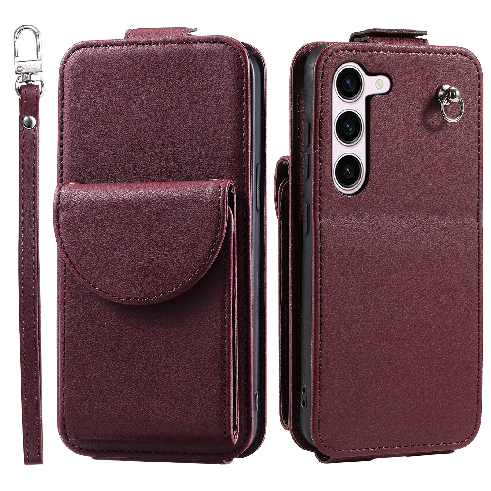 

Für Samsung Galaxy S23 Case Mobiltelefon PU Leder+tpu Vertical Flip Cover - Weinrot, Galaxy S23