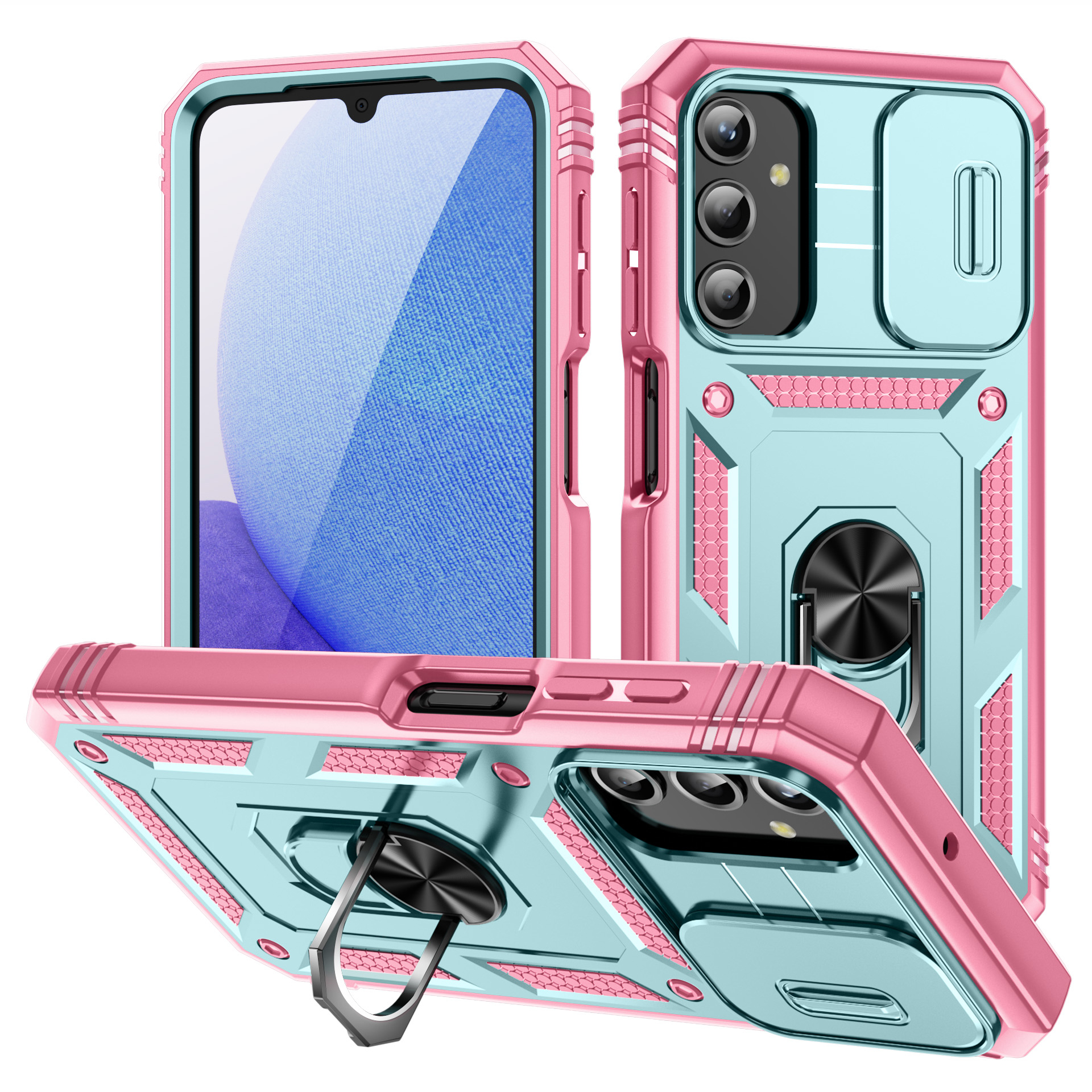 

Für Samsung Galaxy A25 5G Hülle Schiebkamera Abdeckung Anti-drop-pc+tpu-telefonschale - Graugrün+pink, Galaxy A25 5G