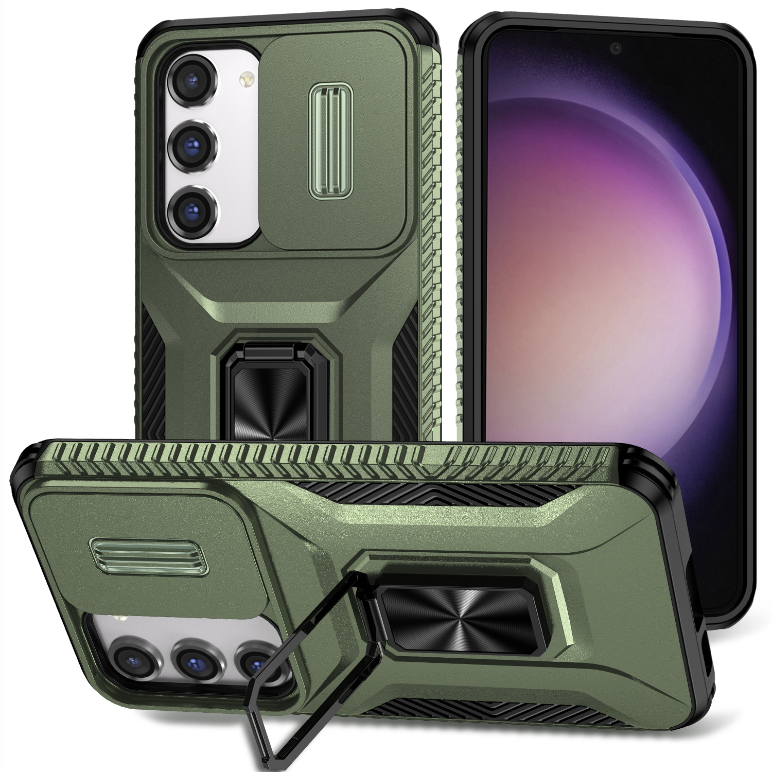 

Für Samsung Galaxy S23 Case Dia Lens Deckel PC+TPU -telefon -kickständer Cover - Grün, Galaxy S23