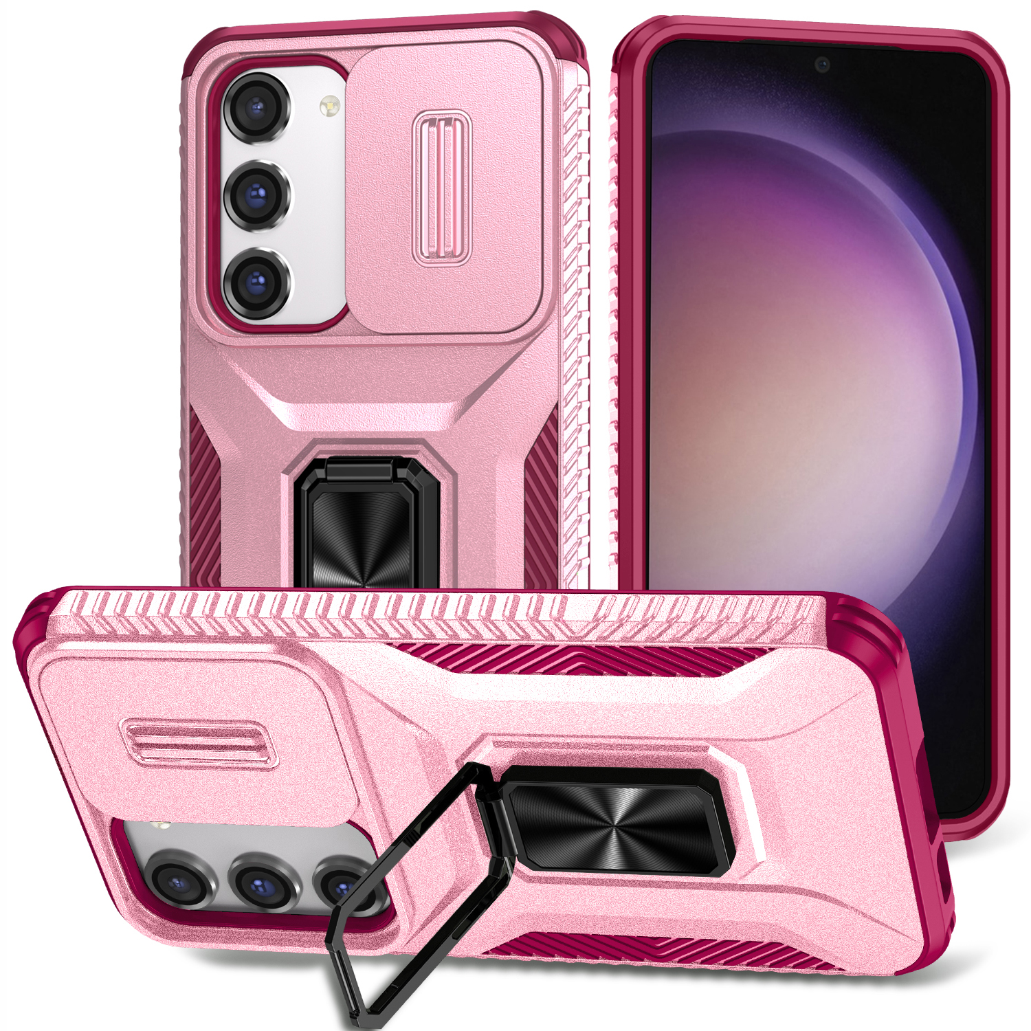 

Für Samsung Galaxy S23 Case Dia Lens Deckel PC+TPU -telefon -kickständer Cover - Rosa / Rose, Galaxy S23