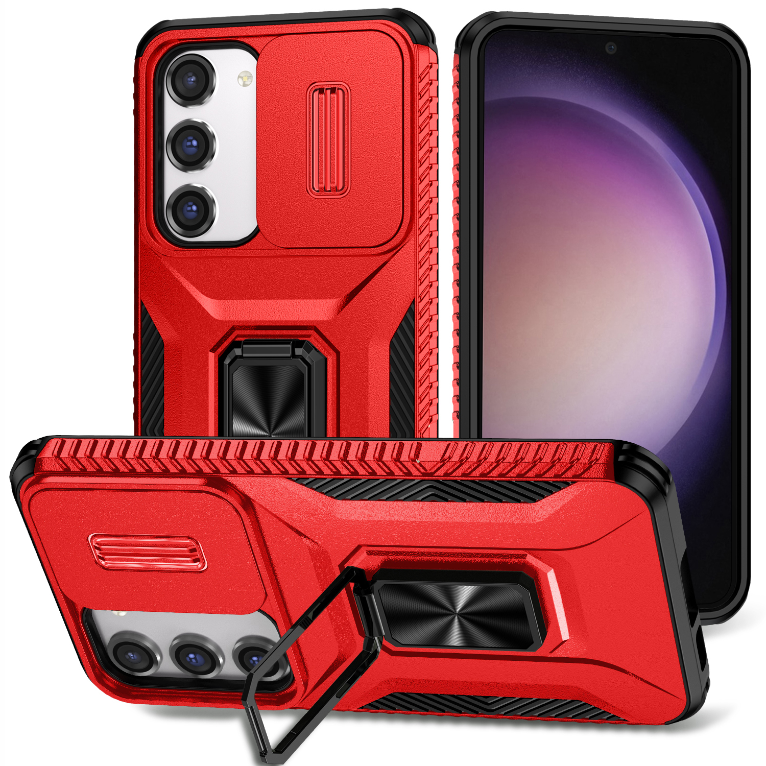 

Für Samsung Galaxy S23 Case Dia Lens Deckel PC+TPU -telefon -kickständer Cover - Rot, Galaxy S23