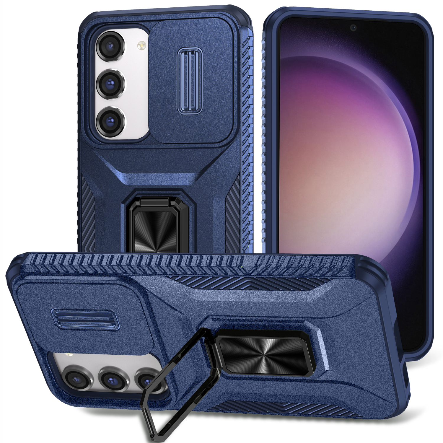 

Für Samsung Galaxy S23 Case Dia Lens Deckel PC+TPU -telefon -kickständer Cover - Blau, Galaxy S23