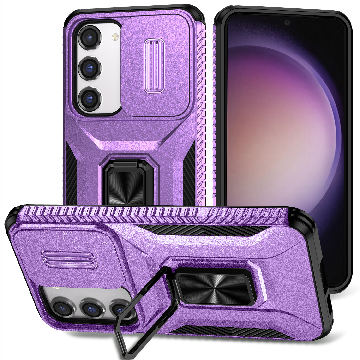 

Für Samsung Galaxy S23 Case Dia Lens Deckel PC+TPU -telefon -kickständer Cover - Lila, Galaxy S23