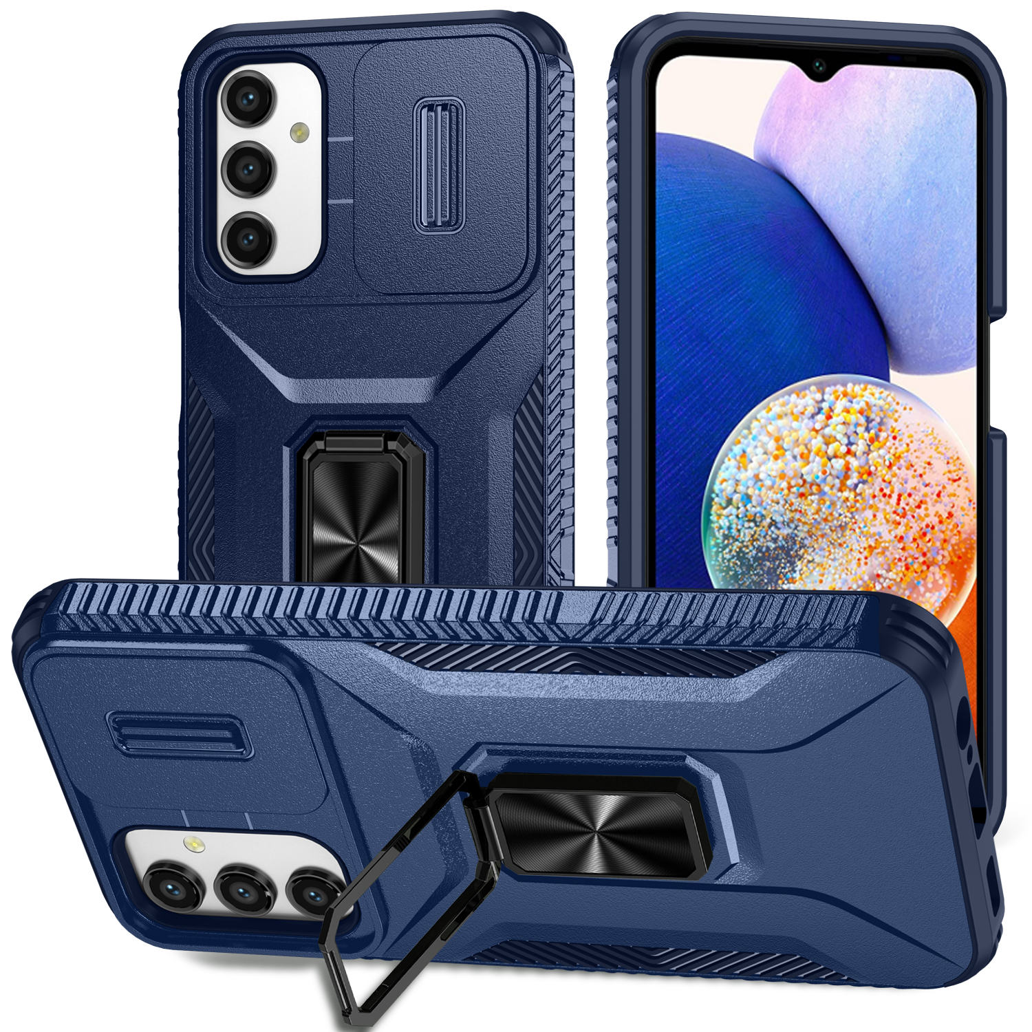 

Für Samsung Galaxy A14 4G / 5G Hülle Dia Lens Deckel Pc+tpu-telefonabdeckung Kickstand Anti-drop-shell - Blau, Galaxy A14 5G