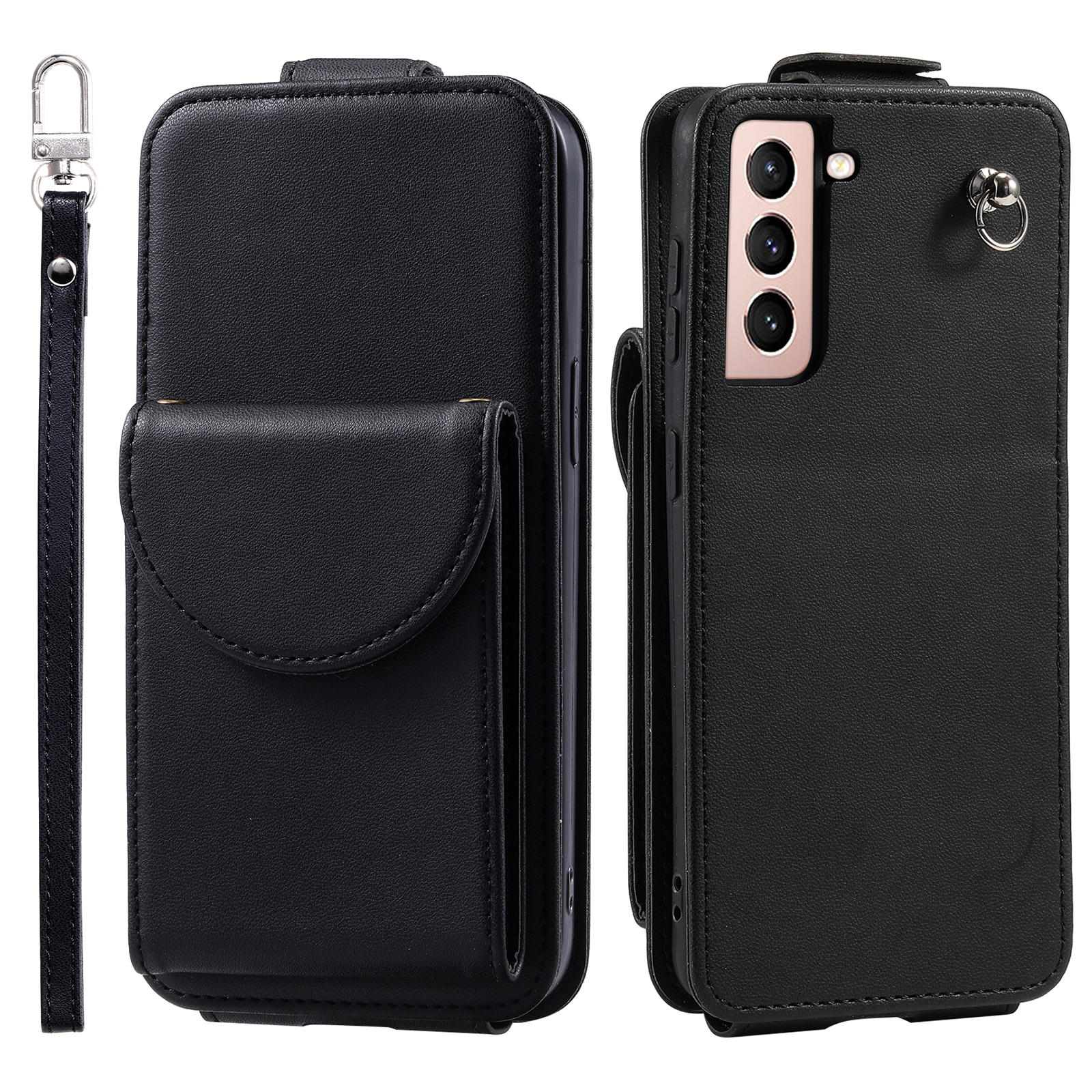 

Für Samsung Galaxy S21 fe 5G Hülle Telefon PU Leder+tpu Vertical Flip Ständer Abdeckung - Schwarz, Galaxy S21 FE 5G