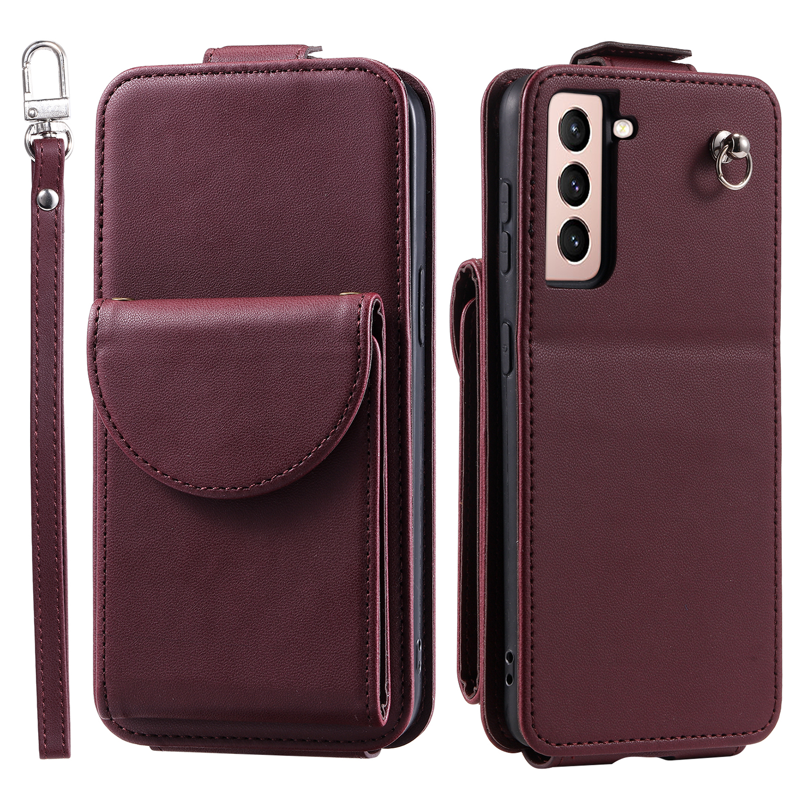 

Für Samsung Galaxy S22+ 5G Hülle Vertikale Flip -telefonabdeckung Leder+ Tpu -schale Mit Kartenbeutel - Weinrot, Galaxy S22+ 5G